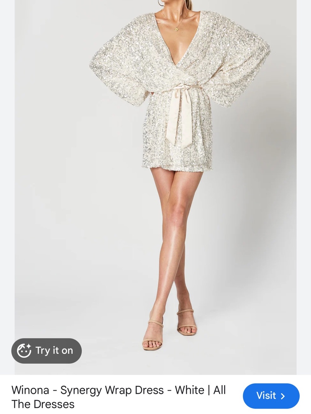 Winona Synergy White Sequin Wrap Mini Dress